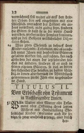 Titulus II. Von Erbschafft ohn Testament in Auffsteigender Linien