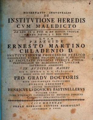 Diss. inaug. de institutione heredis cum maledicto