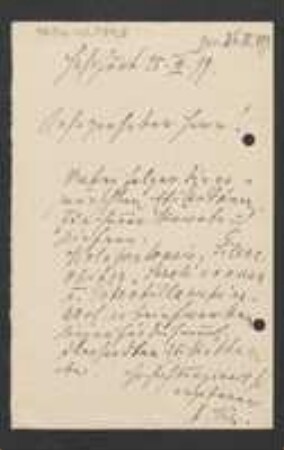 Brief von August Vill an Unbekannt