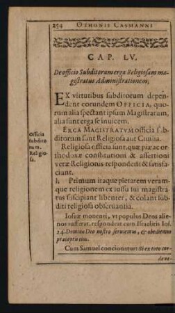 Cap. LV. De officio Subditorum erga Religiosam magristratus Administrationem.