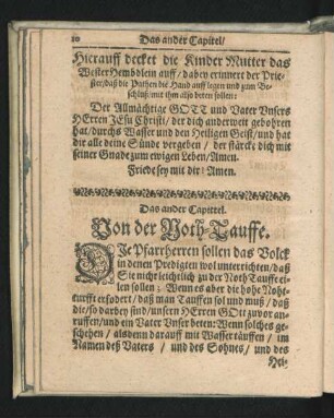 Das ander Capittel. Von der Noth-Tauffe.