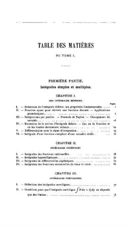Table des Matières du Tome I.