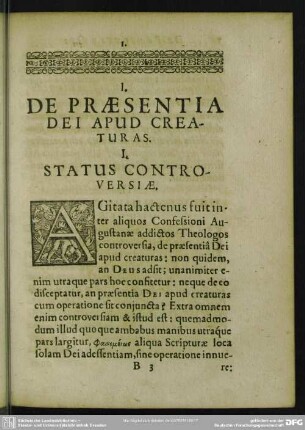 I. De Praesentia Dei Apud Creaturas