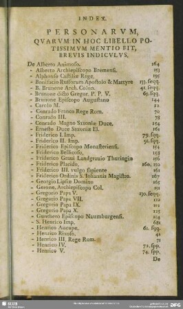 Index. Personarum, Quarum In Hoc Libello Potissimum Mentio Fit, Brevis Indiculus