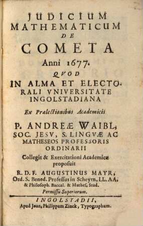Iudicium mathematicum de cometa anni 1677