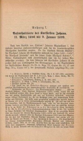 Anhang I. Aufenthaltsorte des Kurfürsten Johann. 11. März 1486 bis 9. Januar 1499
