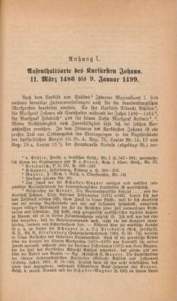 Anhang I. Aufenthaltsorte des Kurfürsten Johann. 11. März 1486 bis 9. Januar 1499
