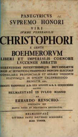 Panegyricus, supremo honori viri summe venerabilis Christophori e gente Böhmerorum ...