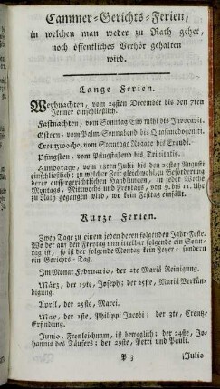 Cammer-Gerichts-Ferien,[...]
