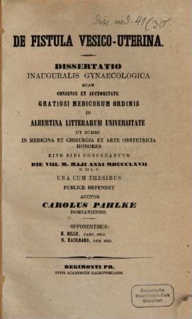 De fistula vesico-uterina : Diss. inaug.