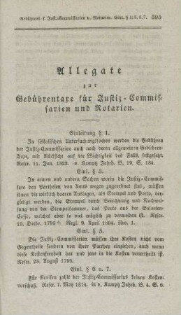 Allegate zur Gebührentaxe für Justiz-Commissarien und Notarien.