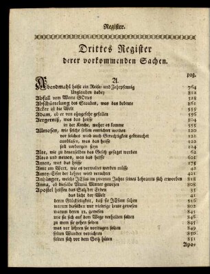Drittes Register derer vorkommenden Sachen