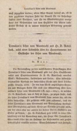 56-144 Tertullian's Lehre vom Abendmahl und Herr D. Rudelbach, nebst einer Uebersicht über die Hauptmomente der Geschichte der Lehre vom Abendmahl