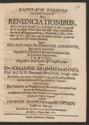 Disputatio Iuridica Inauguralis De Renunciationibus ...