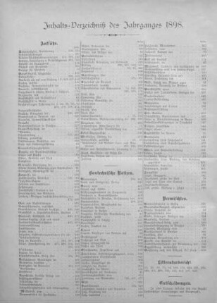 Inhalts-Verzeichniß des Jahrganges 1898.