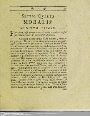 Sectio Quarta Moralis