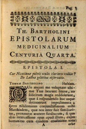 Thomae Bartholini Epistolarum Medicinalium : à Doctis vel ad Doctos scriptarum, 4