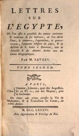 Lettres sur l'Egypte. 2. (1786)