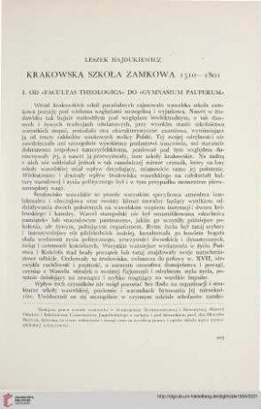 1: Krakowska szkoła zamkowa 1510 - 1801