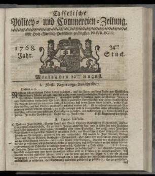 34tes Stueck, Montag den 22ten August. 1768