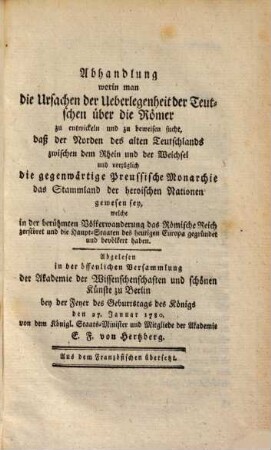 Drey Abhandlungen ... welche in der k. Akademie der Wissenschaften zu Berlin ... 1780 - 82 vorgelesen worden