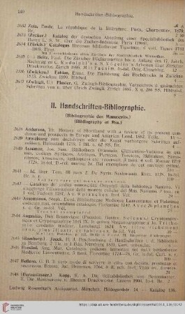 II. Handschriften (Nr. 2638 - 2824)