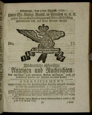 No. 33. Montags, den 16ten August, 1751.