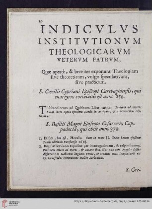 Indiculus Institutionum Theologicarum