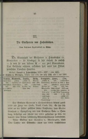 III. Die Edelherren von Hohenbüchen