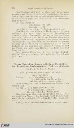 Neuere Entwickler-Recepte (alkalische Entwickler) für Bromsilber-Emulsionspapier (Positiventwicklung)