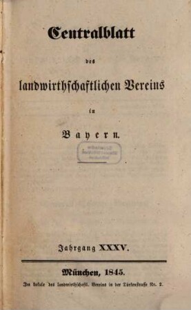 Centralblatt des Landwirthschaftlichen Vereins in Bayern. 1845 = Jg. 35