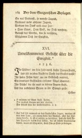 XVI. Unvollkommenes Gedicht über die Ewigkeit. 1736