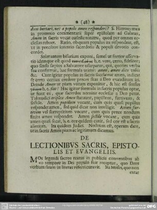 De Lectionibus Sacris, Epistolis Et Evangeliis