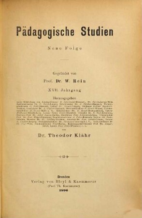 Pädagogische Studien. 17. 1896