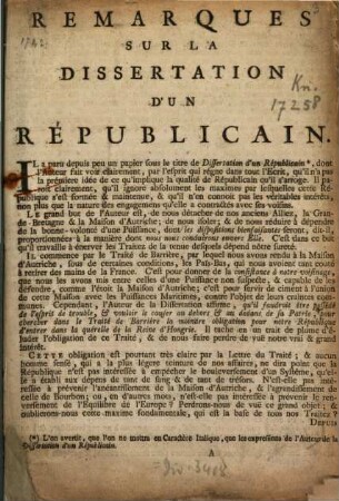 Remarques Sur La Dissertation D'Un Républicain