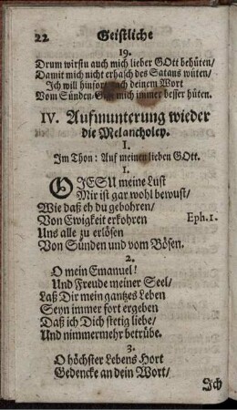 IV. Aufmunterung wieder die Melancholey