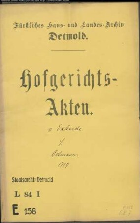 von Exterdesche Vormunde gegen Simon Otto Ostmann zu Greste - Schuldforderung