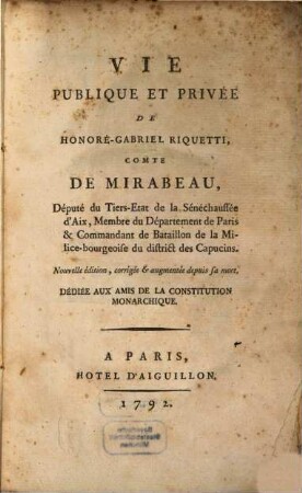 Vie publique et privée de Honoré-Gabriel Riquetti Mirabeau