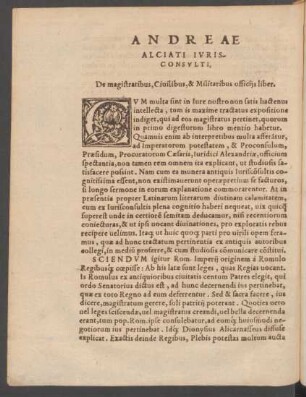 De magistratibus, Ciuilibus, & Militaribus officij liber.