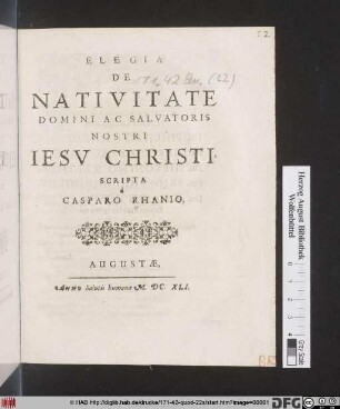 Elegia De Nativitate Domini Ac Salvatoris Nostri Jesu Christi