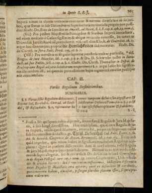 705-715, Cap. II. De Variis Regalium Definitionibus. - Cap. III. De regalium fonte, qui est Majestas, itemque de hujus subjecto proprio,...