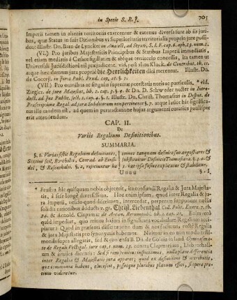 705-715, Cap. II. De Variis Regalium Definitionibus. - Cap. III. De regalium fonte, qui est Majestas, itemque de hujus subjecto proprio,...