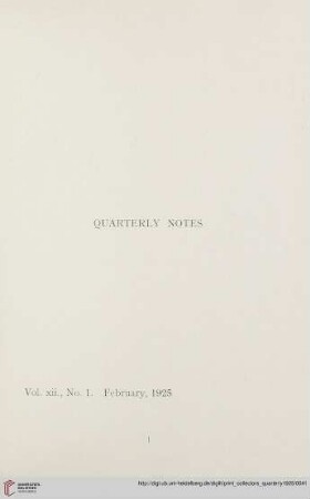 Quarterly notes - Vol. xii, No. 1. February, 1925