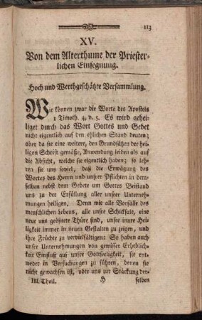 XV. Von dem Alterthume der Priesterlichen Einsegnung.