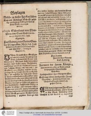 Beylagen Welche zu dieser Falckensischen Klag und Rettungs-Schrifft gehörig und darin zu kräfftigem Beweisz seiner Sache angezogen werden