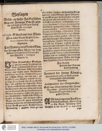 Beylagen Welche zu dieser Falckensischen Klag und Rettungs-Schrifft gehörig und darin zu kräfftigem Beweisz seiner Sache angezogen werden