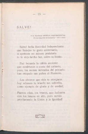 Salve! : A la Sociedad OBREROS INDEPENDIENTES. En su segunde aniversario - 1911-1913
