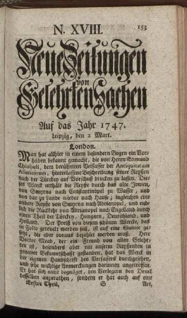 N. XVIII. Leipzig, den 2 Mart. - N. XXVI. Leipzig, den 30 Mart.