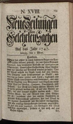 N. XVIII. Leipzig, den 2 Mart. - N. XXVI. Leipzig, den 30 Mart.
