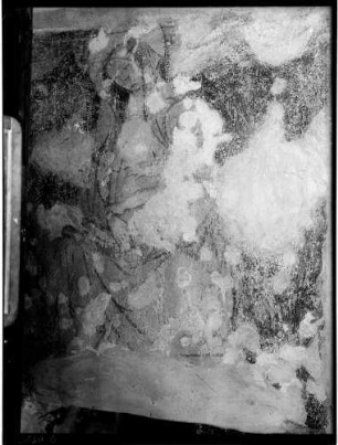 Bahnbrücken Kirche Sankt Sebastian Wandmalerei Ostwand Fresko über dem Fenster - sitzende Madonna mit Kind (14./15. Jahrhundert)